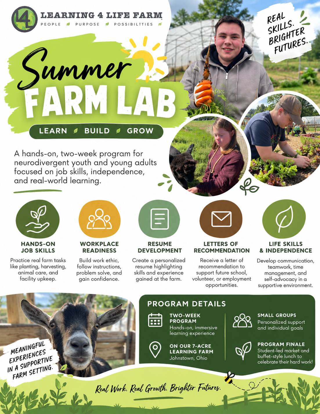 Summer Farm Lab program flyer — Learning 4 Life Farm